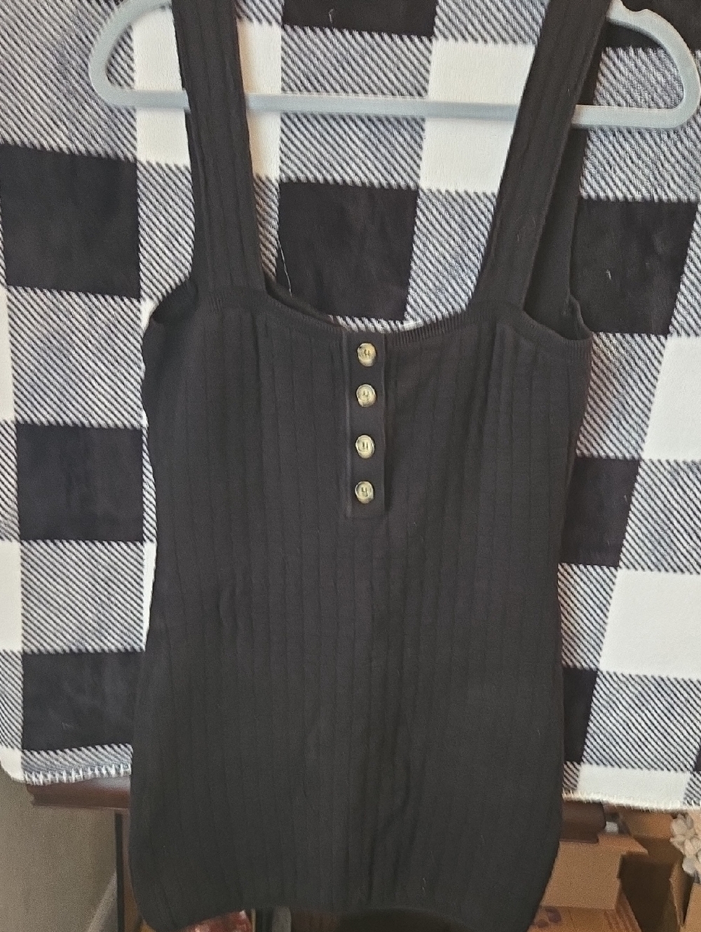 Free People Beach Black Ribbed Top with Pastel Logo